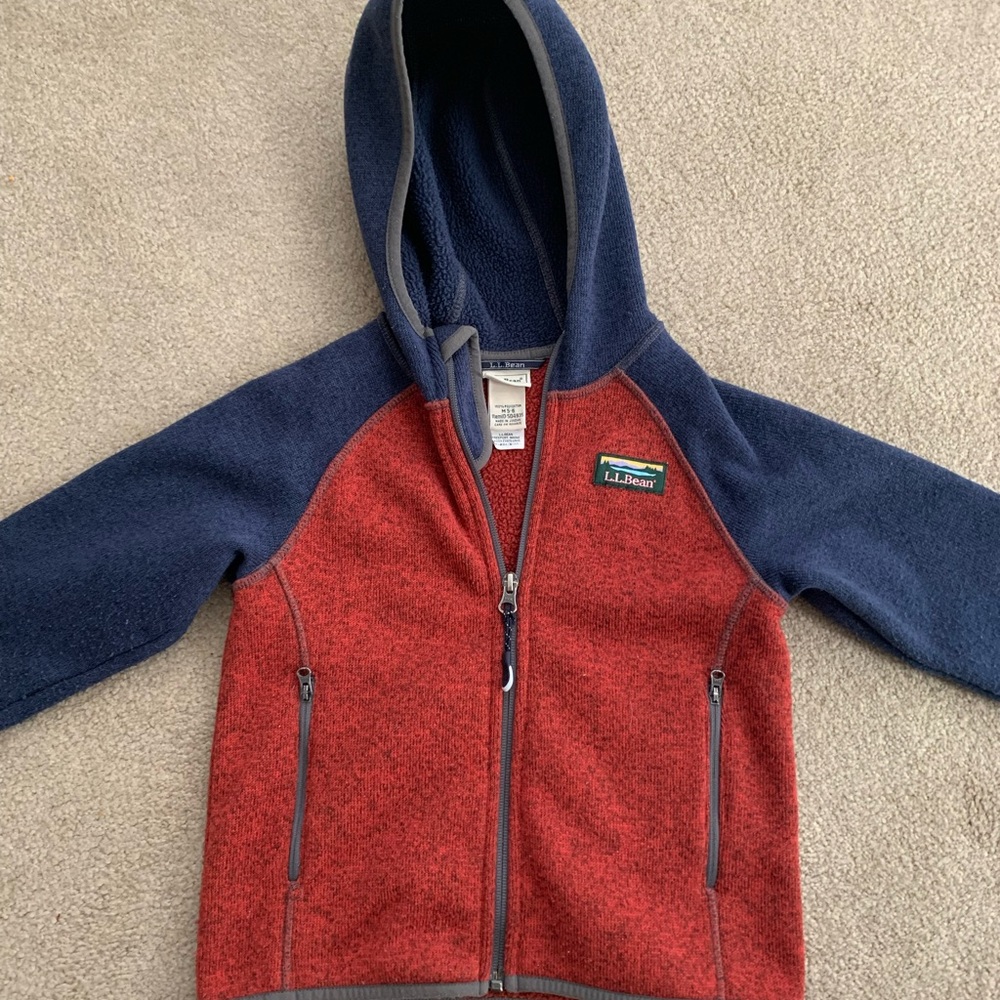 L.L. Bean kids fleece hoodie jacket size 5-6 Blue and red